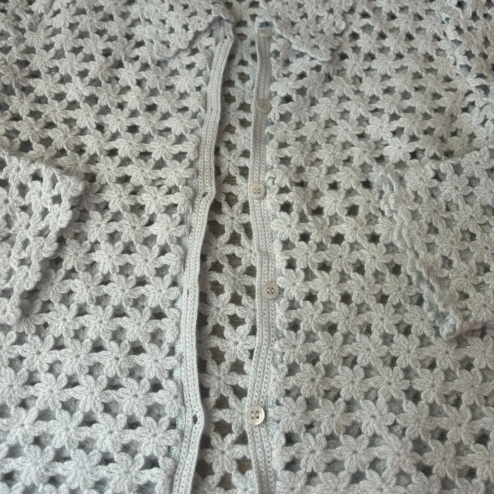 ESPRIT Kids Light‎ Blue Crochet Flower Cardigan Sweater Size M Sweet Grandma